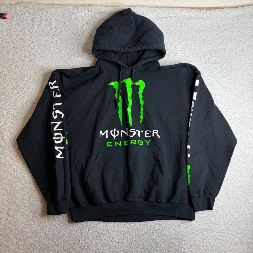 Monster Energy Y2k Kawasaki Racing Hoodie Mens XL Black Sweatshirt grunge